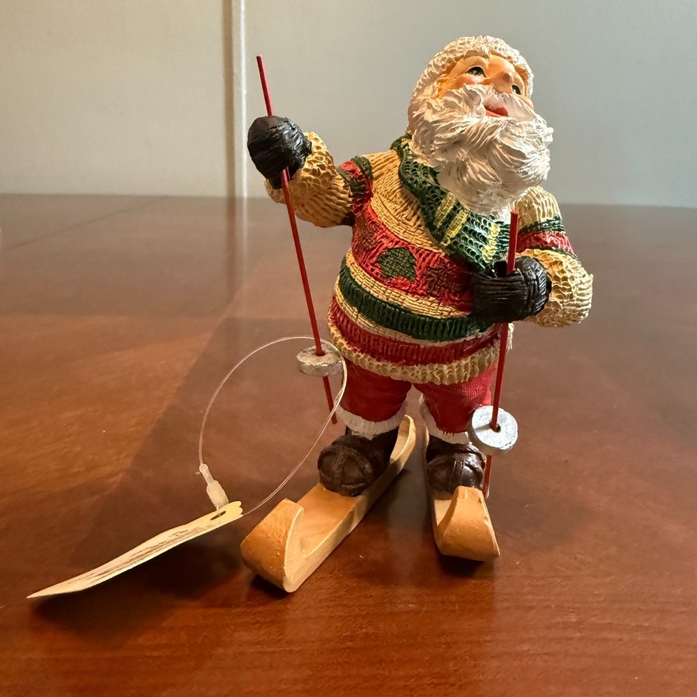 Vintage 1995 Elegance Inc Resin Skiing Santa Claus Figurine 4.5" Christmas‎